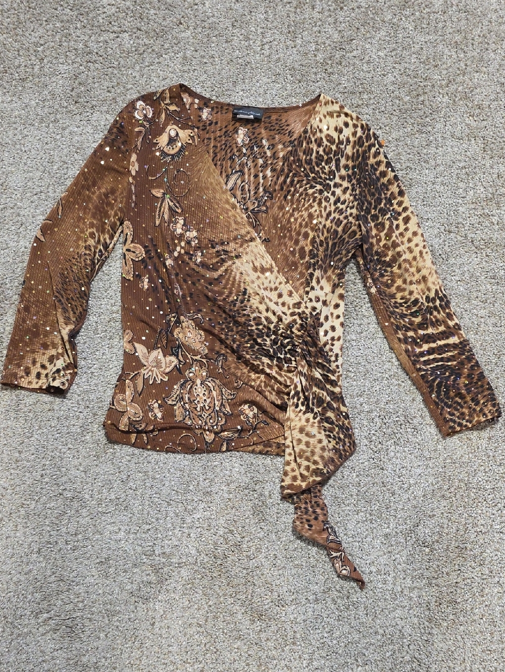 Brown Animal Print Wrap Top - Unknown Brand